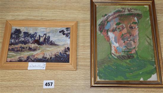 Ronald Ossory Dunlop (1894-1973), two oils on board, Old Gerry A Promising Golfer, label verso, 24 x 17cm and